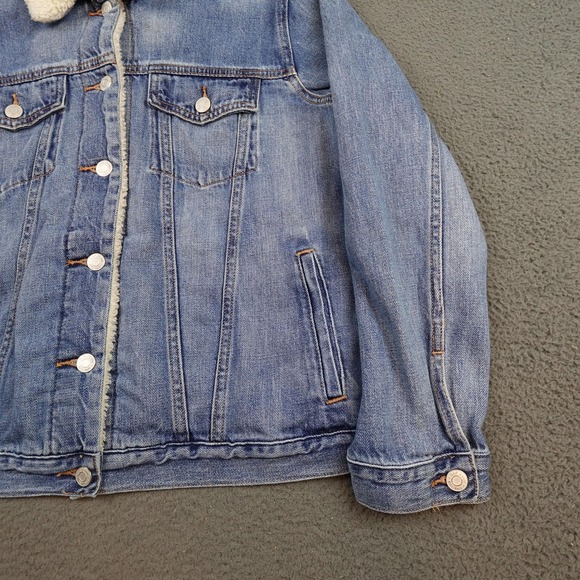 Gap 1969 Jacket Womens XL Blue Denim Sherpa Lined Trucker Bomber Western - Picture 2 of 11